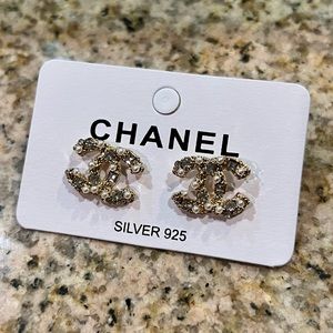 Double CC Pearl Sterling Silver Earrings 925